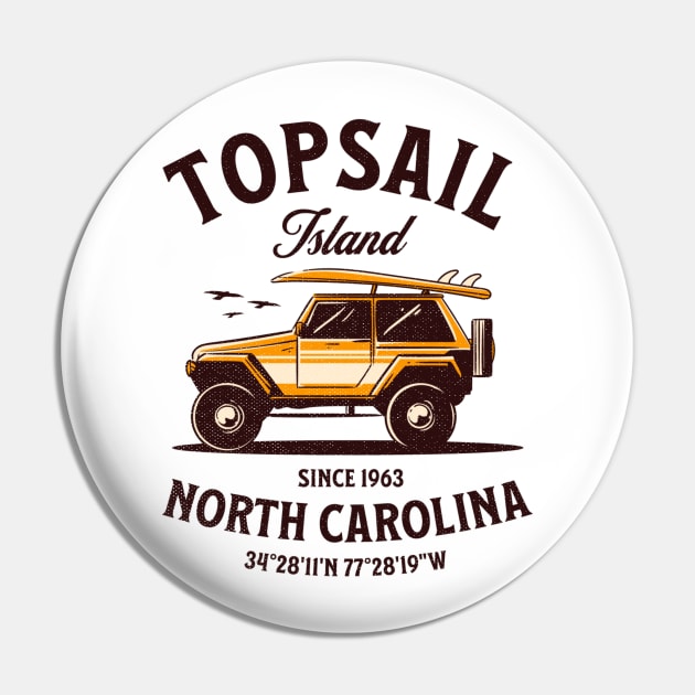 Topsail Island, NC Surfboard Vacationing Pin by Contentarama