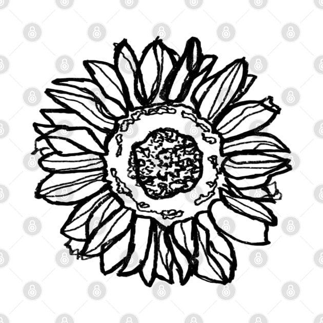 minimal sunflower, black and white plant artwork by badlydrawnbabe