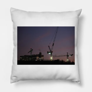 Cranes at Night in Sheffield, UK Pillow