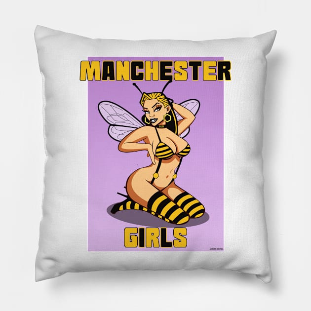 Manchester girls, Manchester bee, Manchester honey Pillow by jimmy-digital