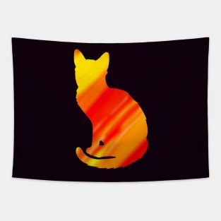 Fire Cat Silhouette Tapestry