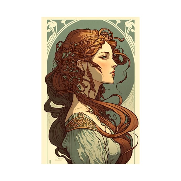 European Beauty with Red Hair - Art Nouveau by ArtNouveauChic