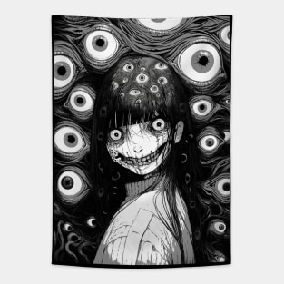 Creepy manga Girl horror Halloween horror frightening Tapestry