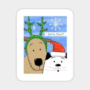 Cat Dog Surprised by Santa Paws Magnet