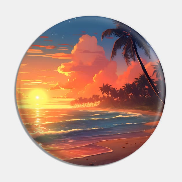 Paradise Beach at Sunset Landscape – Anime Wallpaper Pin by KAIGAME Art