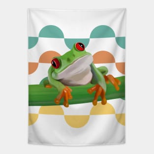 Cute Tree Frog Colorful Semi Circle Pattern Background Tapestry