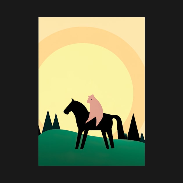 Cat Riding Horse Minimal by maxcode