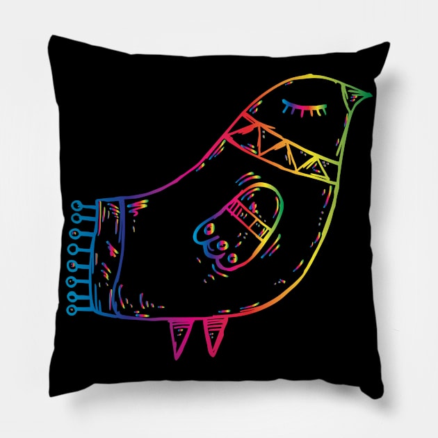 Cute Bird Colorful Line Art Pillow by CoolFactorMerch