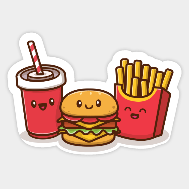 Cute Kawaii Food Stickers Clipart Vector, Happy Meal, Happy Meal