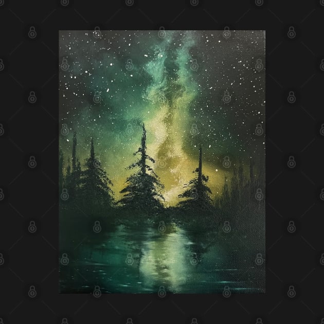 Yellow Green Galaxy Forest Silhouette by J&S mason