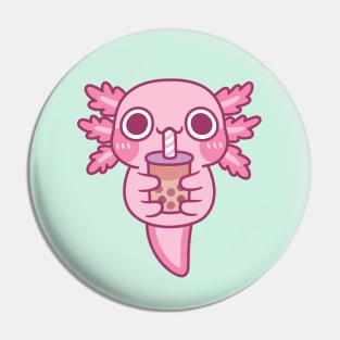 Cute Little Axolotl Drinking Bubble Tea Pin