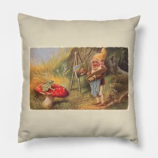 Artistic Gnome Paints a Friendly Frog Pillow