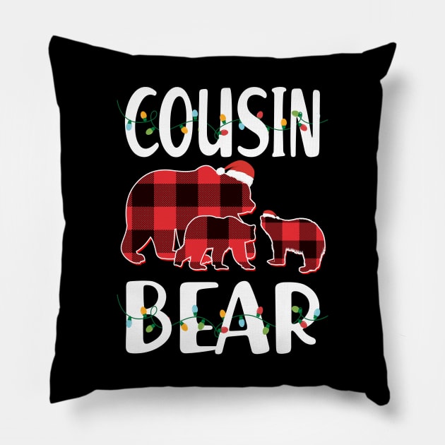 Cousin Bear Red Plaid Christmas Pajama Matching Family Gift Pillow by intelus