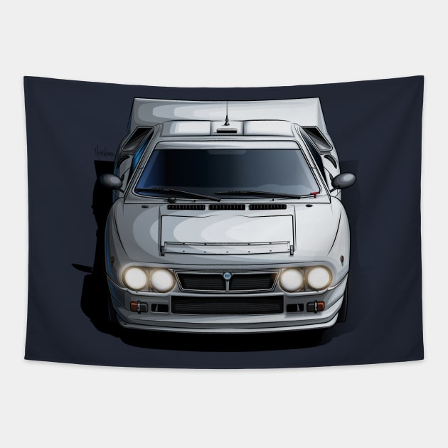 Lancia 037 Monte Carlo Group B - Illustration Tapestry by Mario Ramos Rally Art