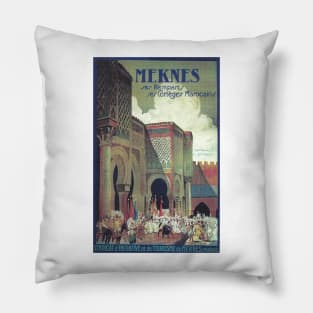 French travel poster for Meknes, Morocco Pillow