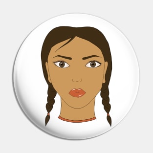 A girl with two braids. Art. Pin