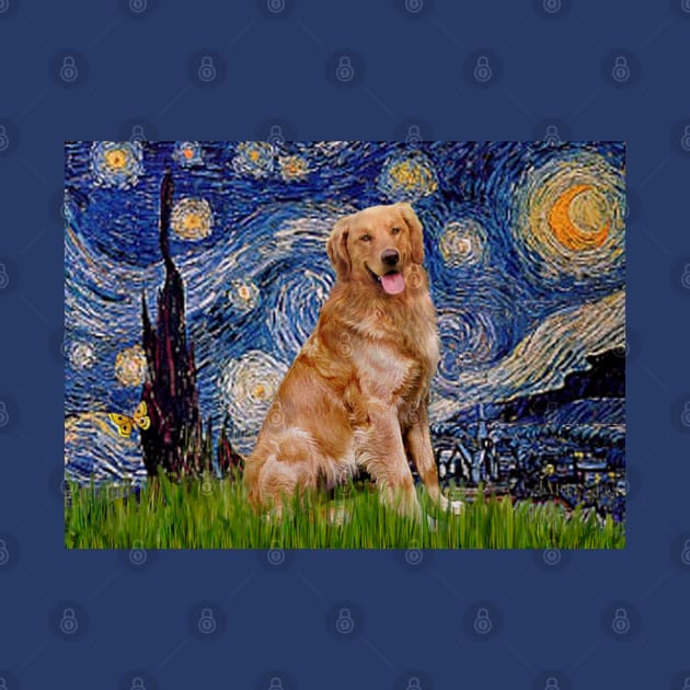 Starry Night Adapted to Include a Happy Golden Retriever by Dogs Galore and More