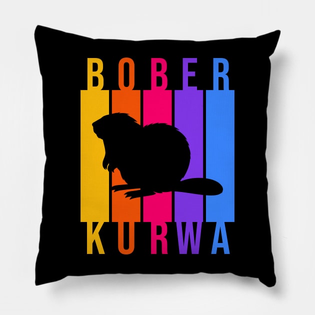 Funny Polish Internet Meme Bobr Bober Kurwa Colorful Text Art Pillow by TenchiMasaki