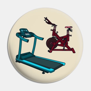 Treadmill & spinning bike cartoon illustration Pin