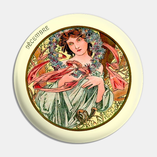 Art Nouveau December Calendar Alphonse Mucha Pin by JoolyA