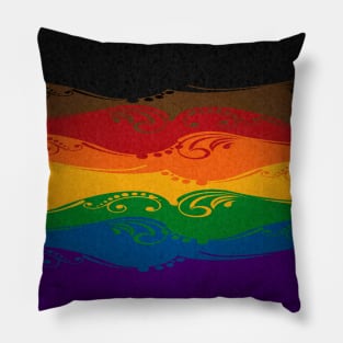 Fancy Swooped and Swirled Inclusive Rainbow Pride Flag Background Pillow