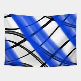 Blue and Black Abstract Linework Brushstroke Painting, made by EndlessEmporium Tapestry