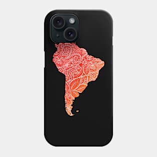 Colorful mandala art map of South America with text in blue and violet Colorful mandala art map of South America with text in red and orange Phone Case