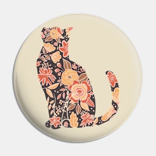 Floral cat, botanical cat sitting neutral Pin