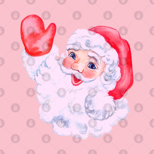 Retro Vintage Pink Santa Claus Waving by drumweaver