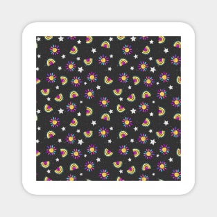 Cute Colorful Rainbows on Black Textured Background Magnet