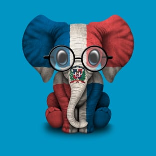 Baby Elephant with Glasses and Dominican Flag T-Shirt