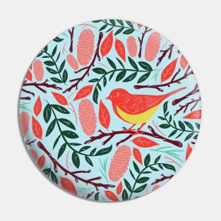 Christmas Forest Bird Green and Red Leafes Pin