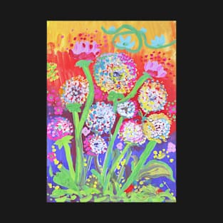 Colorful Dandelion Wildflowers Meadow - Handpainted nature scenery T-Shirt