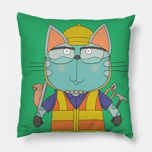 Cat Goof Construction Worker with Uniform Pillow