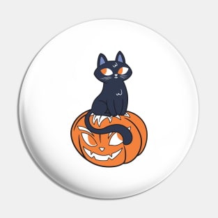 Spooky Black Cat on Pumpkin Pin