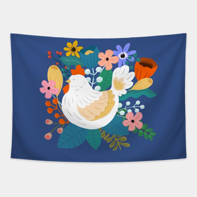 A Cheerful Chicken In A Sunny Garden Tapestry by LittleBunnySunshine