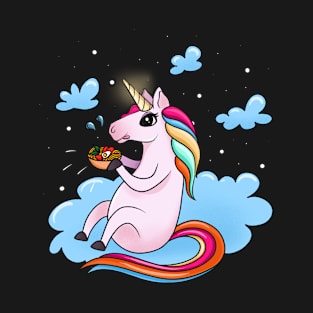 Unicorn Sitting On A Cloud And Eating Ramen T-Shirt