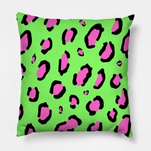 Green Pink Neon Leopard Print Animal Pillow