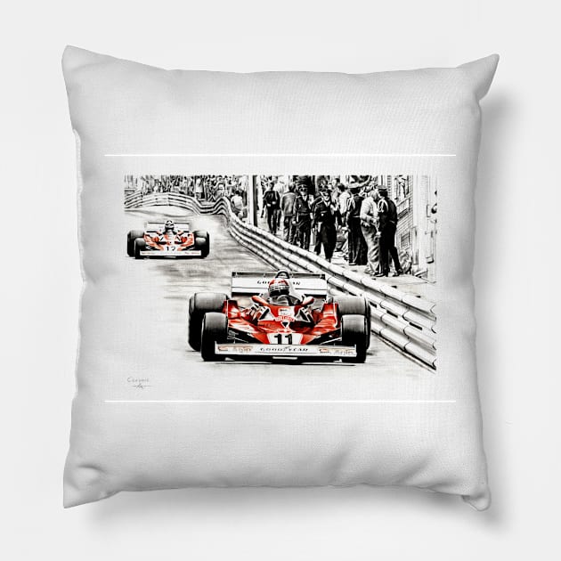 Niki Lauda. Ferrari 312T2. Monaco Pillow by oleynik