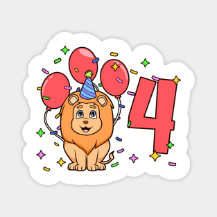 I am 4 with lion - kids birthday 4 years old Magnet