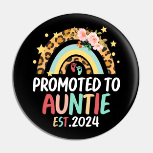 Promoted to Auntie 2024 Rainbow Flora Pregnancy Announcement Pin