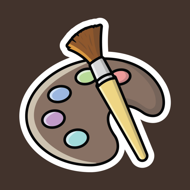 Paint Brush with Colorful Palette Sticker vector illustration. Painting tool element icon concept. Art and paint brush sticker design logo with shadow. by AlviStudio