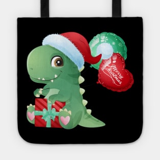 Cute Christmas T Rex With Santa Hat And Gift Box Tote