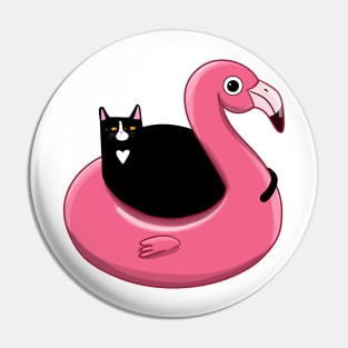 Kitty on a Flamingo Floatie Pin