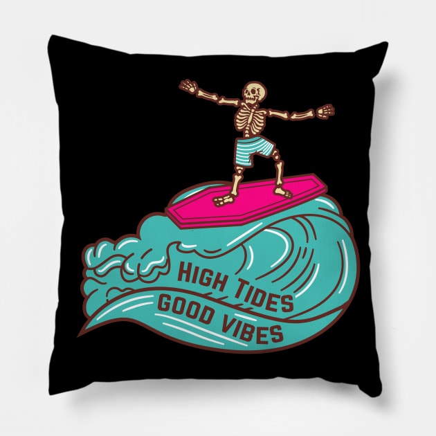 High Tides Good Vibes Pillow by thepinecones