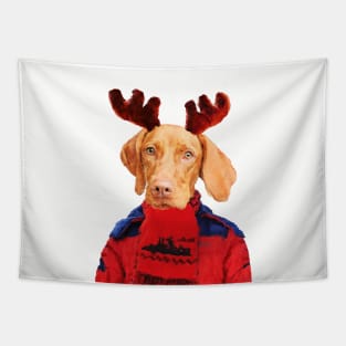 Funny Christmas Dog Portrait Tapestry