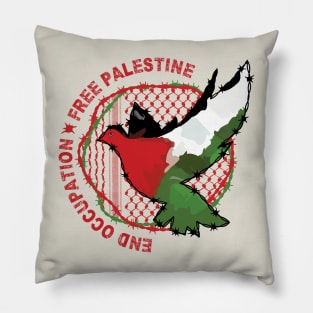 End Occupation Free Palestine with Palestinian Arabic Kufiya Hatta Pattern -red Pillow