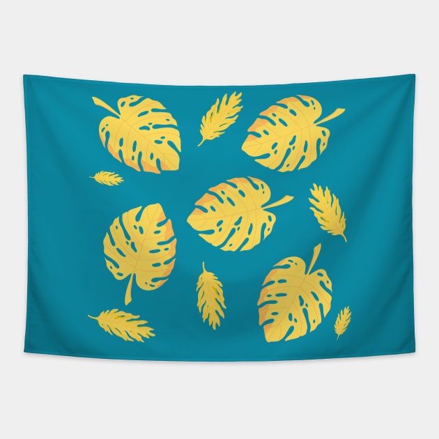 Golden Leaves Pattern Design Tapestry by Moshi Moshi Designs