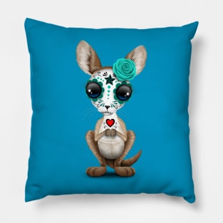 Blue Day of the Dead Sugar Skull Baby Kangaroo Pillow