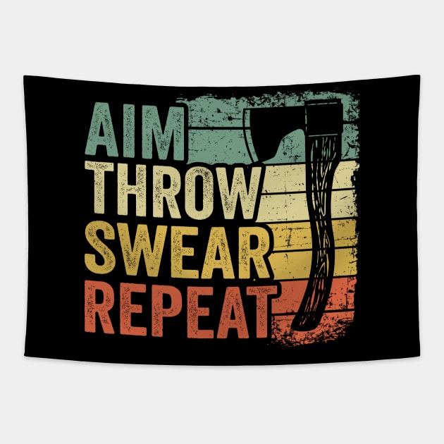 Aim Throw Swear Repeat Axe Throwing Gift Funny Tapestry by Kuehni